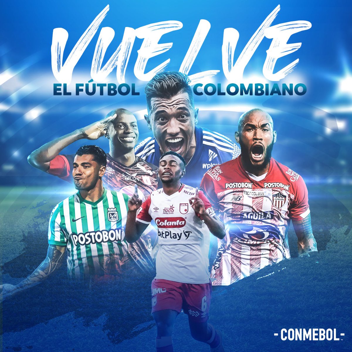 CONMEBOL's tweet photo. Hoy se vuelve a palpitar la Liga Colombiana @Dimayor  🇨🇴 ⚽ 

¡Retorna el fútbol a tierras 'cafeteras'! 🙌🏼 

¿Quién es tu candidato en la #LigaBetPlayDimayor II - 2021?

#CreeEnGrande https://t.co/xOhfK08HhH