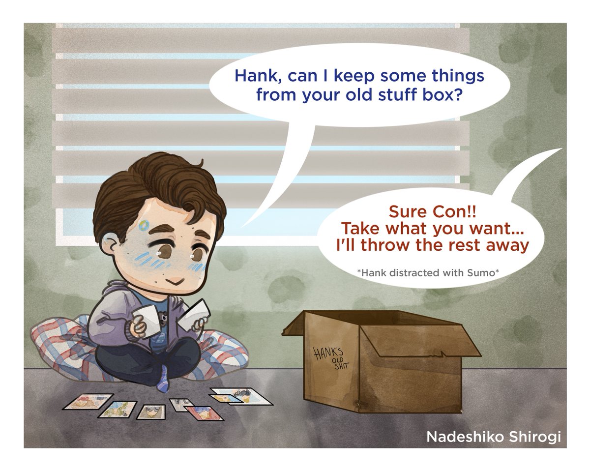 Nadeshiko126's tweet photo. I guess Connor enjoys looking at Hank's old photographs 🤭 Young Hank is (almost) as handsome as the current  Hank to him 💖
#hankcon 💙❤️ https://t.co/TF2LPZUG34