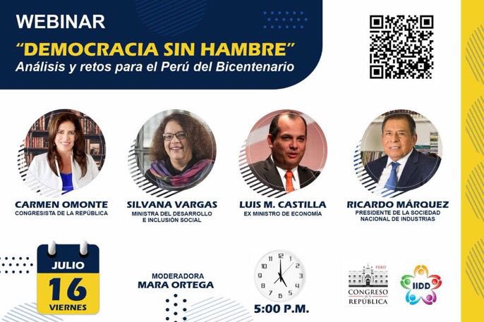CarmenOmonte's tweet photo. Gracias a @SilvanaVargasW de @MidisPeru #MiguelCastilla ex @MEF_Peru y #RicardoMarquez presidente @SNIndustrias que participaron hoy en el Webinar “Democracia sin hambre: análisis y retos para el Perú del Bicentenario”. 🇵🇪 organizado por @IIDyD_ y mi despacho congresal. https://t.co/6FpWdIDgQR