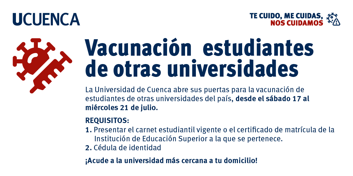 #BuenaNota 

Compartimos la noticia del inicio del proceso de vacunación de estudiantes universitarios en cualquier institución de educación superior. Gracias a un acuerdo entre rectores agrupados en la ASESEC, MSP Y SENESCYT.
¡Acude a la universidad más cercana! 💉