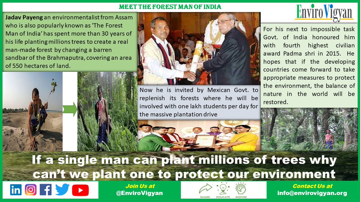 EnviroVigyan's tweet photo. Learn about him-
#payeng #jadavpayeng #ForestManJADAVPAYENG #forestmanofindia #landscape #tree #love #woods #autumn #hiking #naturelovers #green #photooftheday #outdoor #mountains #ig #travel #outdoors #beautiful #sun #sunset #adventure #picoftheday #landscapephotography #art https://t.co/oL7JqaN8Np