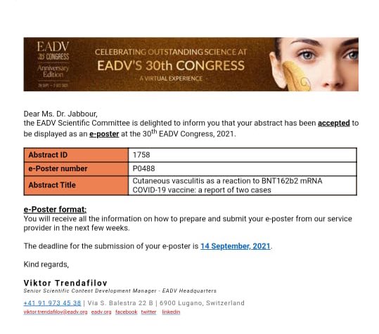 🤩Glad to have 2 E-posters accepted for presentation at the upcoming European Academy of Dermatology meeting 2021 <a href="/eadv/">EADV</a> <a href="/TheJEADV/">JEADV</a> <a href="/USJLiban/">USJ</a>