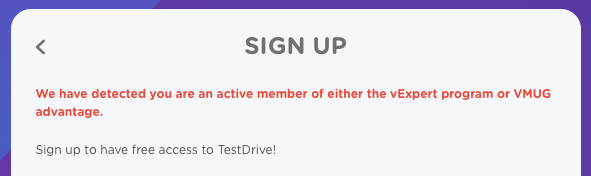 Hey #vExpert's - You now all have free access to 
<a href="/VMware/">VMware</a> TestDrive sandbox lab environments! 👀 Create your account here: vmtestdrive.com
