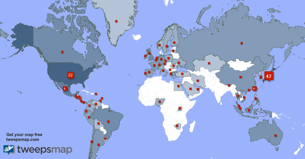 My followers are in Japan(47%), USA(22%)... Get your map too: https://t.co/L8V5do5eG3 