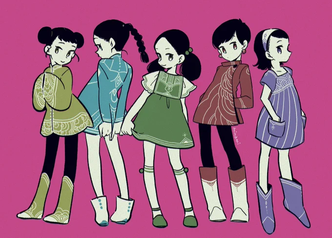 七色にしようかと思ったけど5色並べたら可愛かったわーい #創作 #イラスト 