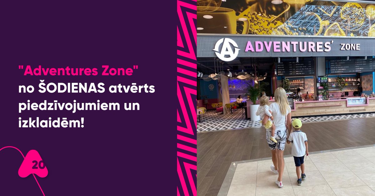 No šodienas savas durvis vaļā ver aktīvās atpūtas un izklaides parks  "Adventures zone". Izklaides pieejamas darba dienās no plkst. 14.00 līdz 21.00 un brīvdienās no plkst. 11:00 līdz 21:00. Pirms apmeklējuma iepazīsties ar ierobežojumiem: bit.ly/3yZCM1P!