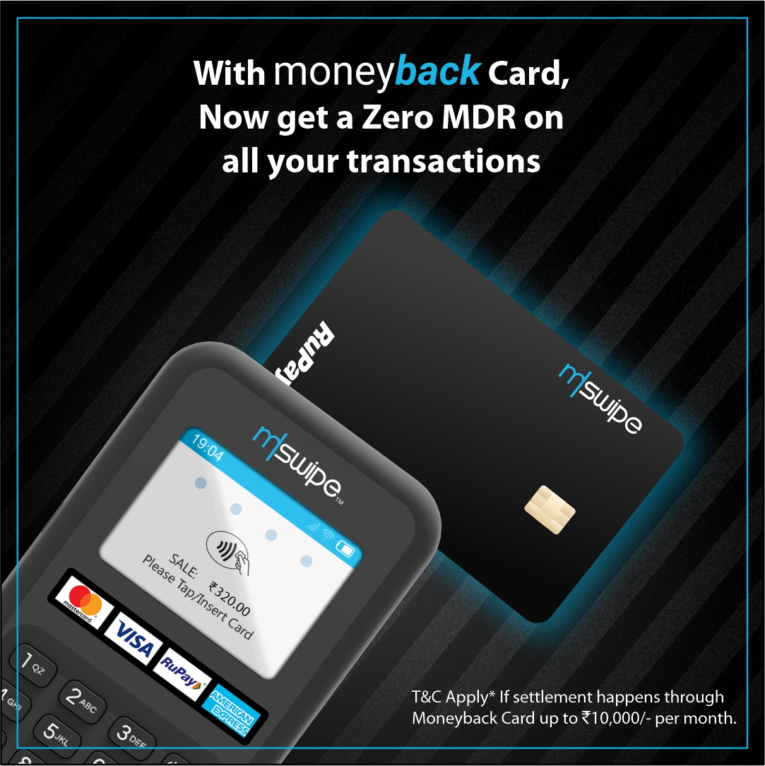 Mswipe's tweet photo. Zero MDR on all your transactions with Moneyback Card from Mswipe! Choose Moneyback Card for settlements and get freedom from having to pay an MDR to accept payments!  

#Mswipe #MoneybackCard #PaymentSolutions #DigitalPayments https://t.co/KGhMK0AAo3