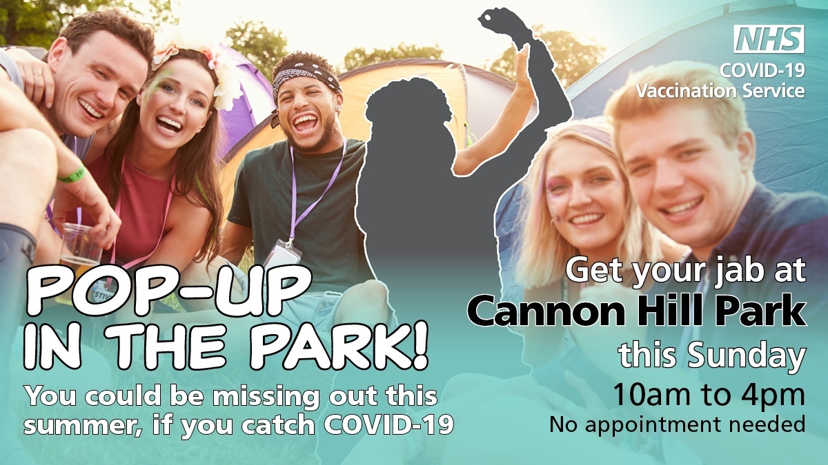 BWC_NHS's tweet photo. Not had the Covid jab yet? If you're under 40, pop down to Cannon Hill Park on Sunday (10am-4pm) and get yours. #Covid dramatically rising in Birmingham and Solihull with over 160 adults currently in hospital. Protect yourself and your family and friends as soon as possible. https://t.co/wPXXcijhFJ