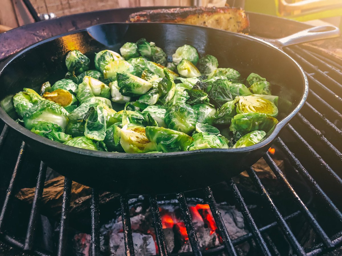 Pork loin and brussel sprouts on the <a href="/BurchBarrel/">Burch Barrel</a> #burchbarrel #connectedbyfire