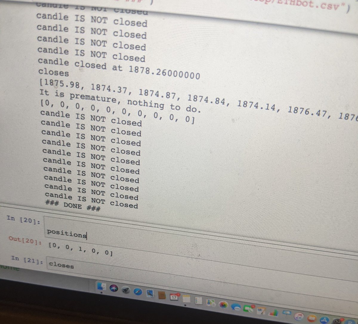 tokitky's tweet image. バイナンスRSI bot見様見真似だけど、テスト走行は出来そうな感じになってきた!
1分足がきまるときに、価格と売り買い待ちオーダーを記録しcsvファイルとしてアウトプット!
実際のオーダーは出さないので、あとからcsv見てgainがあるか検討!
#python
#binance
#binanceapi