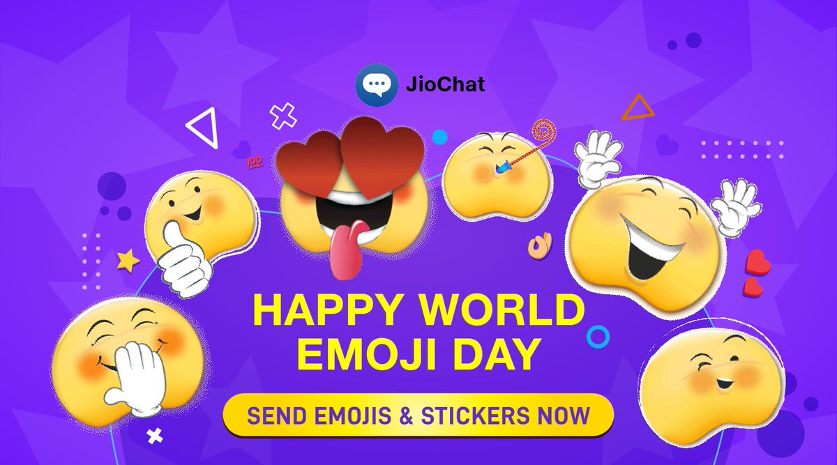 Apni chats ko banayein extra fun in emojis aur stickers ke saath. Download Karein JioChat: JioChat.com/get #WorldEmojiDay