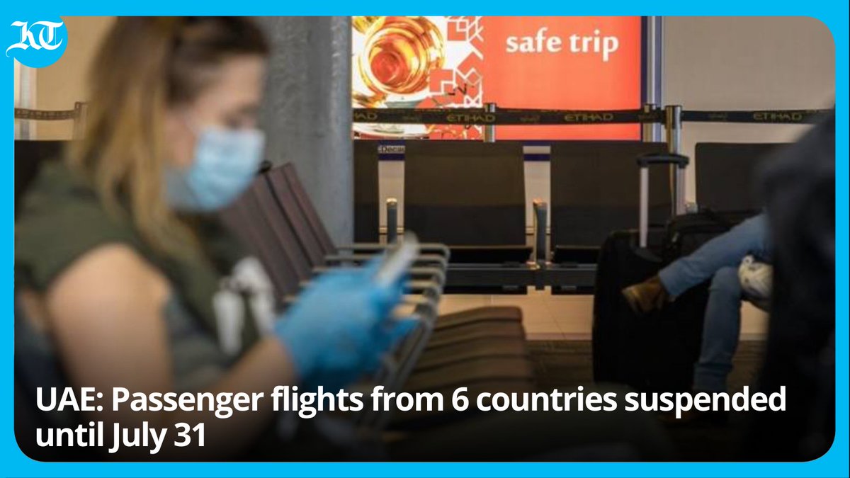 khaleejtimes's tweet photo. #UAE: Passenger flights from 6 countries suspended until July 31.

UAE-based carriers announced an extension on flight suspensions from several Asian and African countries. Details here: https://t.co/0vzkou1bg0 https://t.co/zoUXlg35d9