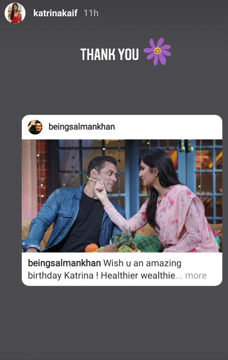 DPSKANDKK1's tweet photo. #SalmanKhan for #KatrinaKaif
Her #HBDKatrinaKaif 
And KK is Replying to him say : " Thank you. " on her story #instagram 
😍😍😍 best couples #bollywoodsongs #Bollywood 
@BeingSalmanKhan https://t.co/No5TUcmvF5