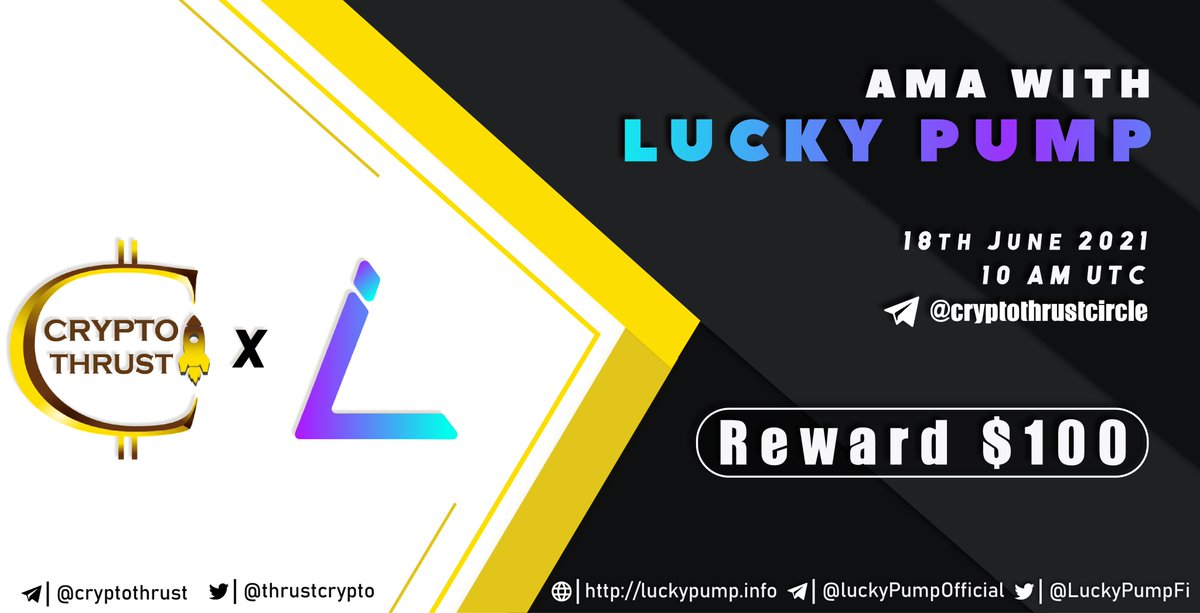 thrustcrypto's tweet photo. #CryptoThrust will be Co-hosting #AMA with @LuckyPumpFi
DATE: 18th July 2021
TIME: 10 AM UTC
VENUE: https://t.co/wE6ZR5RZ1G
Reward Pool : $100 $USDT
Rules:
Follow us on Twitter:
@thrustcrypto
@LuckyPumpFi
Lie, Retweet, Ask Questions in Comment and Tag 3 friends https://t.co/r5f7OqrGtz
