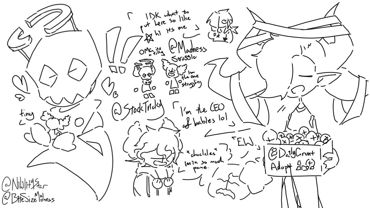 BiteSizeMadness's tweet photo. drew some not so tiny gimmicks ft @StockTricky @MadnessStruggle and @DailyGruntAdopt 
untag when comment please i dont want them to get a billion notifs lmao https://t.co/fs1QC84Twn