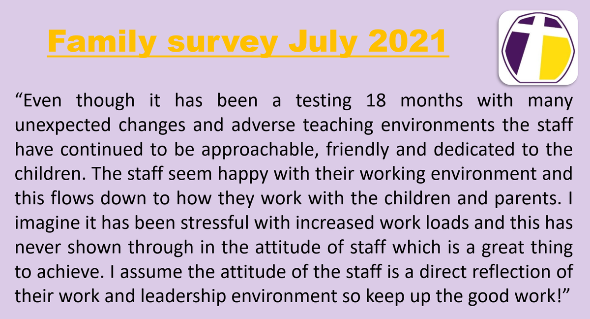 1 week of school before our summer relocation. Staff have continued to be amazing, supportive, patient, inspiring 🎉 Comments like these from our annual Family Survey definitely help 👏
