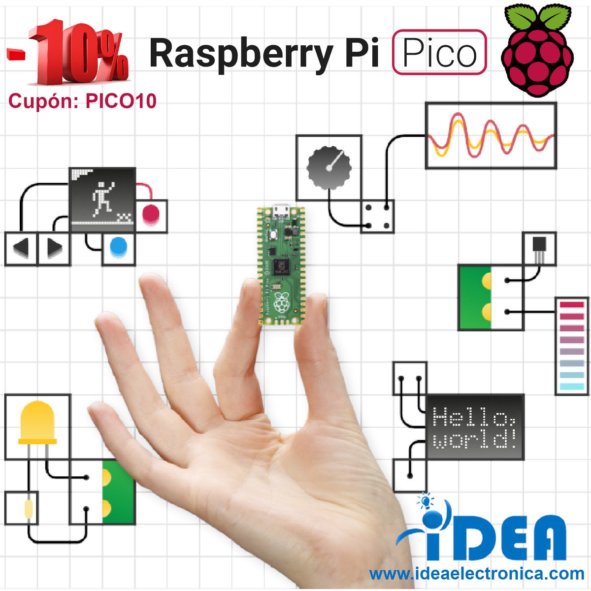 IDEAgdl's tweet photo. Tu nueva #raspeberrypi Pico espera por ti. Pequeña, versátil y potente!. Obtén la tuya con el 10% de descuento!, https://t.co/cMawjDhszG Código PICO10 Sólo en #IDEA Electrónica, tus ideas no tienen limites. #ideaelectronica #raspberrypi https://t.co/V0sT9E4jBl