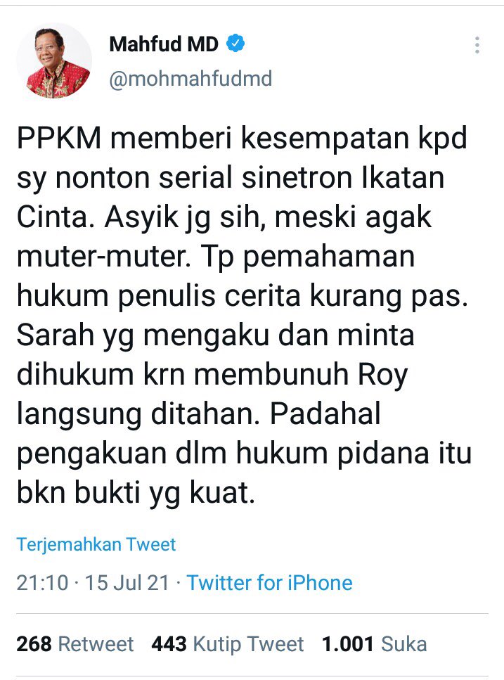 jiull10's tweet photo. Gimana mau cari solusi kalau mentri nya aja nonton sinetron ikatan cinta, kan ngaco orang2 istana ni. Situ enak nonton sinetron gaji lancar TV Gede, lah yang banting tulang gimana pak tolong lah pakai logika nya 🤣🤣 #SalahLangkahPPKMDarurat https://t.co/sd6rkrjxCH