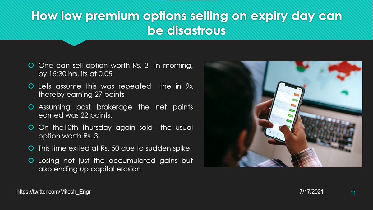 What @Mitesh_Engr Sir has to say on low premium selling on expiry day: 👇
• Sell lower premiums high probability
• Repeat multiple times
• Lose heavy one time
• Risk reward is unfavorable
• Classic case of eating like a chicken & shitting like an elephant