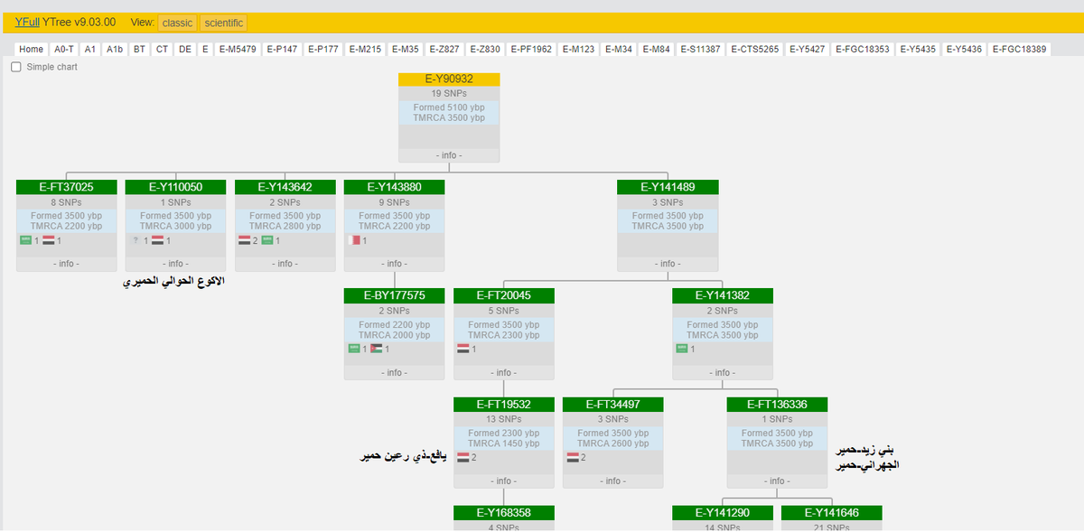 يسرنا إعلان نتيجة BigY700 عينة علي الأكوع-ذمار
برقم:MI38363
موجبة للتحورات:
E-M84>Y90932>Y110050
يعود نسبهم الى محمد بن ابراهيم (الملقب بالاكوع) الى يعفر الحوالي(نسبة للقيل ذي حوال الحميري).

متكتلة على التحور Y5412 بجوار القبائل الحميرية.
*مرفقة مشجرة للمواريث الحميرية E-Y5412