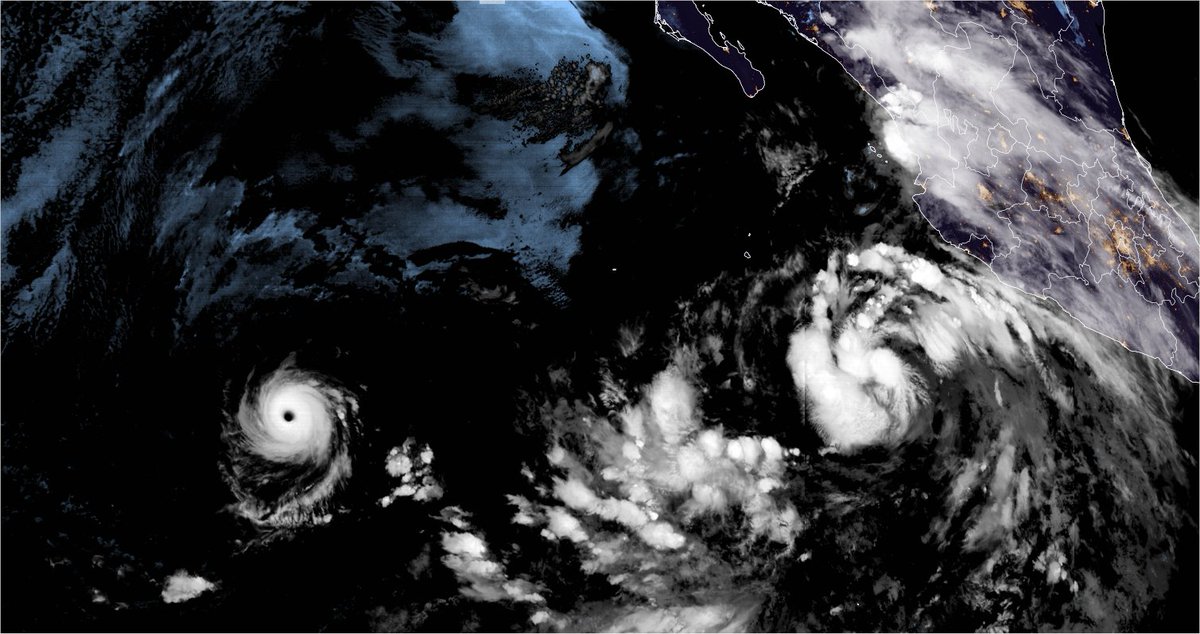 L'ouragan #Felicia s'est intensifié en catégorie 4. Ouragan toujours très compact et petit mais costaud. Image satellite GOES-17 ce matin très au large du Mexique. 