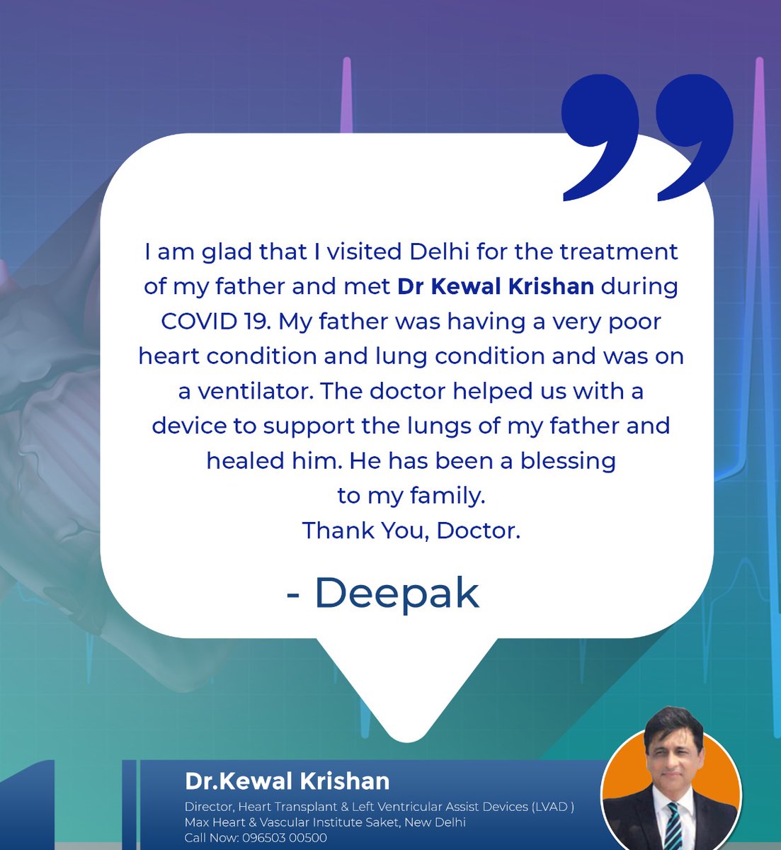 drkewalkrishan's tweet photo. Thank you "Deepak" for such beautiful feedback. 
.
#DrKewalKrishan #LVAD #cardiac #CardiacArrest #CardiacStrong #cardiacsurgery #cardiachealth #cardiacrehab #cardiacriskintheyoung #cardiacrehabilitation #cardiacscreening #cardiackids #cardiacimaging #cardiaccare https://t.co/ce1Uf8Rjzc