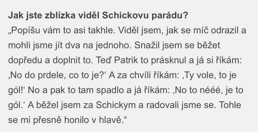 Asi nejlepsi popis golu Patrika Schicka😀👍 - v podani <a href="/Coufi5/">Vladimír Coufal</a> v <a href="/DenikSport/">Deník Sport</a>