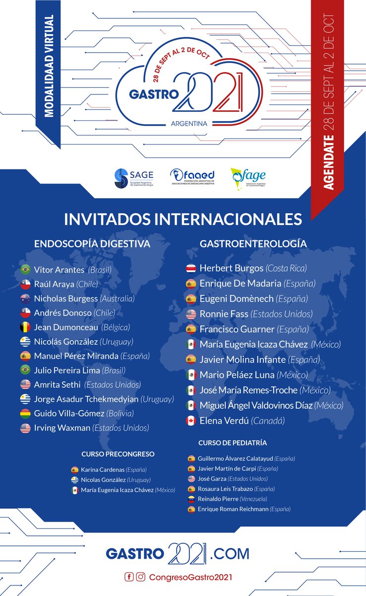 aegastro's tweet photo. 🔊@sage_gastro @FAGEgastro y #FAAED organizan el Congreso Argentino de Gastroenterología y Endoscopia Digestiva #GASTRO2021, que se llevará a cabo del 28/9 al 2/10, en formato virtual.
Destacados invitados internacionales.
¡No te lo pierdas! https://t.co/hqc4j2kzt7