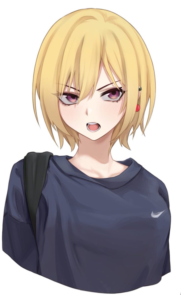 saijo juri 1girl solo blonde hair upper body white background open mouth shirt  illustration images