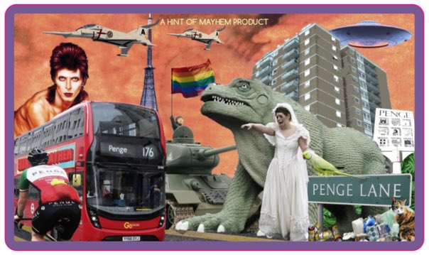 HintMayhem's tweet photo. HØM9 All Happening: Officially released on 17th July 2021, originally intended as a stand alone piece reflecting a standard day in Penge. I guess the sticker was inevitable. #SE20 #Penge #StickerMayhem #PengeLife #PengeDinosaurs #DavidBowie #SIG https://t.co/hdTSBWGjHo