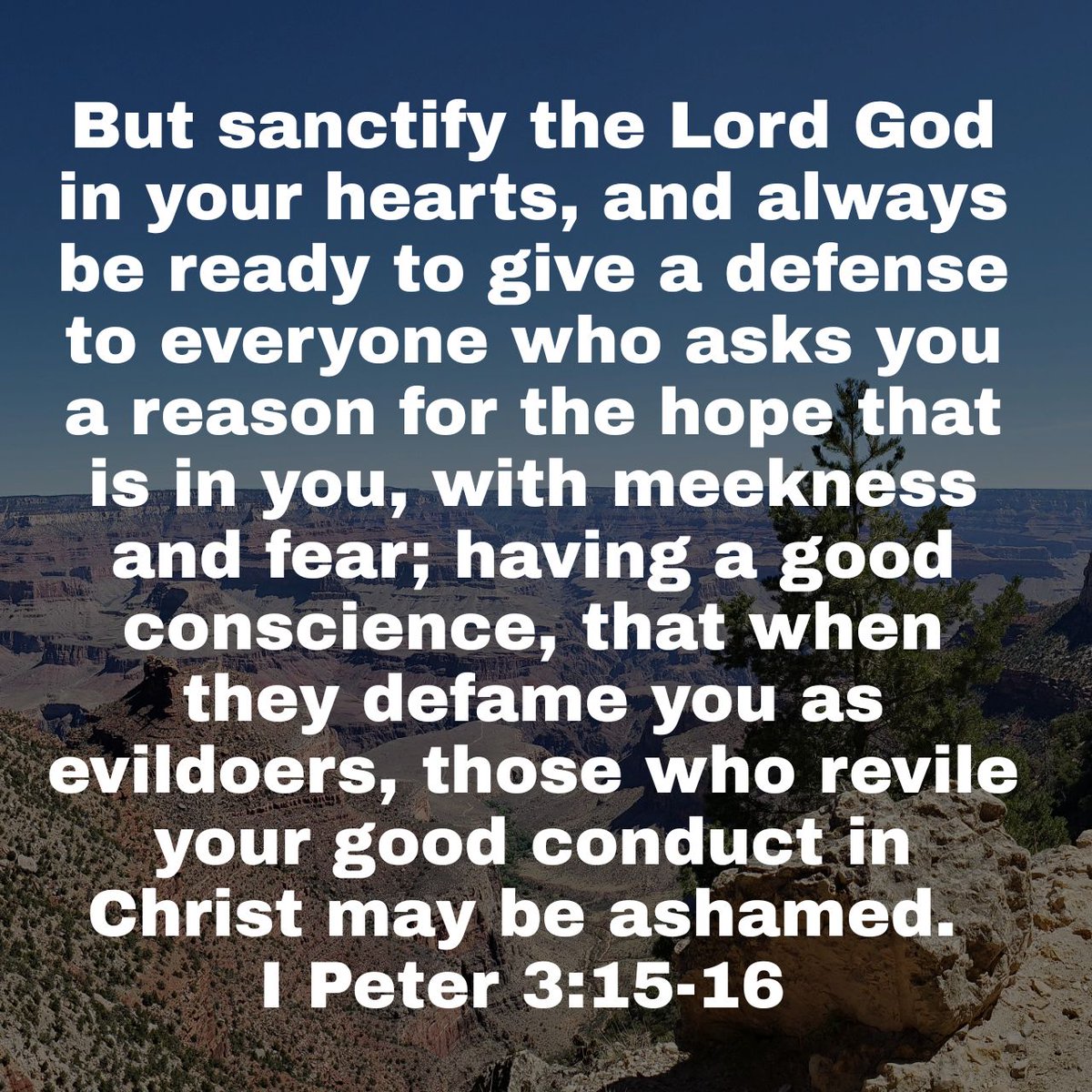 MikeAlbright8's tweet photo. But sanctify the Lord God in your hearts, and always be ready to give a defense to everyone who asks you a reason for the hope that is in you...that when they defame you as evildoers, those who revile your good conduct in Christ may be ashamed.
I Peter 3:15-16 NKJV #Bible https://t.co/2pyW3OoedR