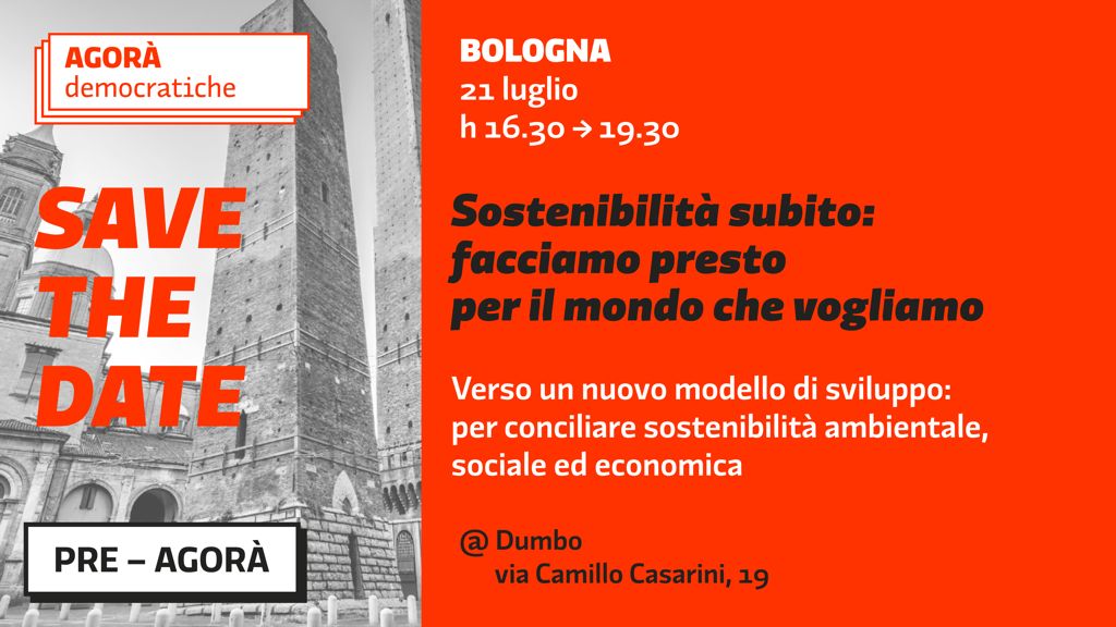 Partono le <a href="/agora_dem/">Agorà Democratiche</a> uno dei più grandi esperimenti di democrazia partecipativa mai realizzati in Italia. Il secondo appuntamento sarà mercoledì a #Bologna dalle 16:30 a #DumBo sulla sostenibilità. Ti aspettiamo!