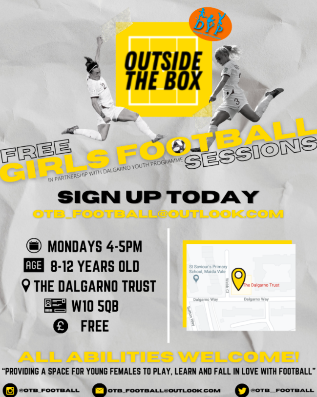 Young K&C (@youngkandc) on Twitter photo The Lionesses are calling π¦β½
<a href="/otb__football/">Outside The Box</a> and <a href="/DalgarnoTrust/">Dalgarno Trust</a> have teamed up to offer girls aged 8-2 FREE football lessons. Head down to the Dalgarno Trust on Mondays 4pm-5pm to learn new skills, practice your talents and grow your love of football! The Lionesses are calling π¦β½
<a href="/otb__football/">Outside The Box</a> and <a href="/DalgarnoTrust/">Dalgarno Trust</a> have teamed up to offer girls aged 8-2 FREE football lessons. Head down to the Dalgarno Trust on Mondays 4pm-5pm to learn new skills, practice your talents and grow your love of football!