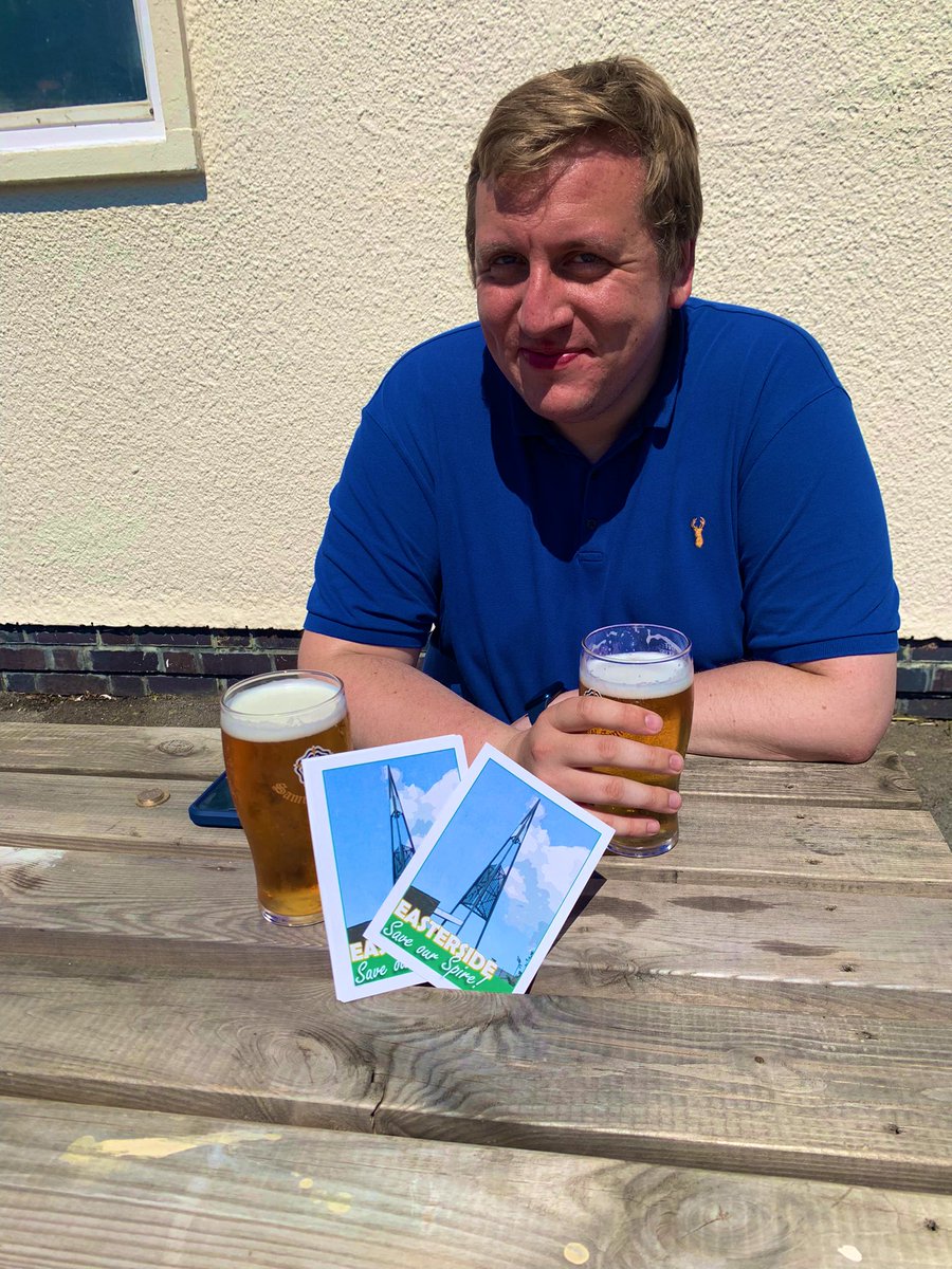 Save_Our_Spire's tweet image. Thank you to councillor @Craig89Wright who’s been helping get out our postcard in #easterside today! Well earned pint. #saveourspire