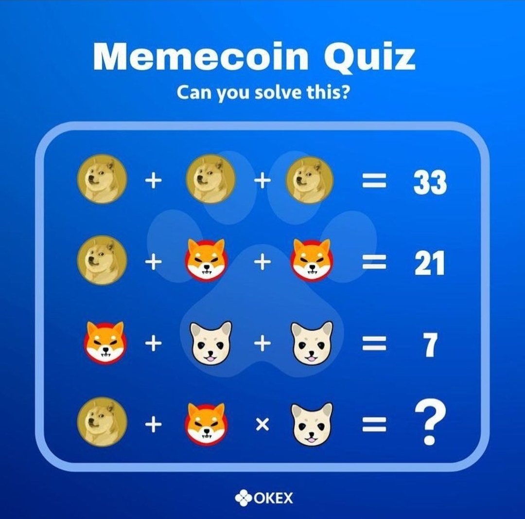 whaledaphia's tweet photo. Meme Coin Quiz
Can you solve this?👇👇👇

#gwalletofficial #gfintech
#levelg #dogecoin #kishu #shiba 
#levelgarmy #dogearmy #kishuArmy #MemeContest #memecoins #XLM #Floki #SAFEMOON #BabyDoge #BabyDogeCoin #CryptoNews #cryptocurrency @whaledaphia @ZoolHazim @wolfofcrypto10 @Kishu https://t.co/4IJ7JF4iz2