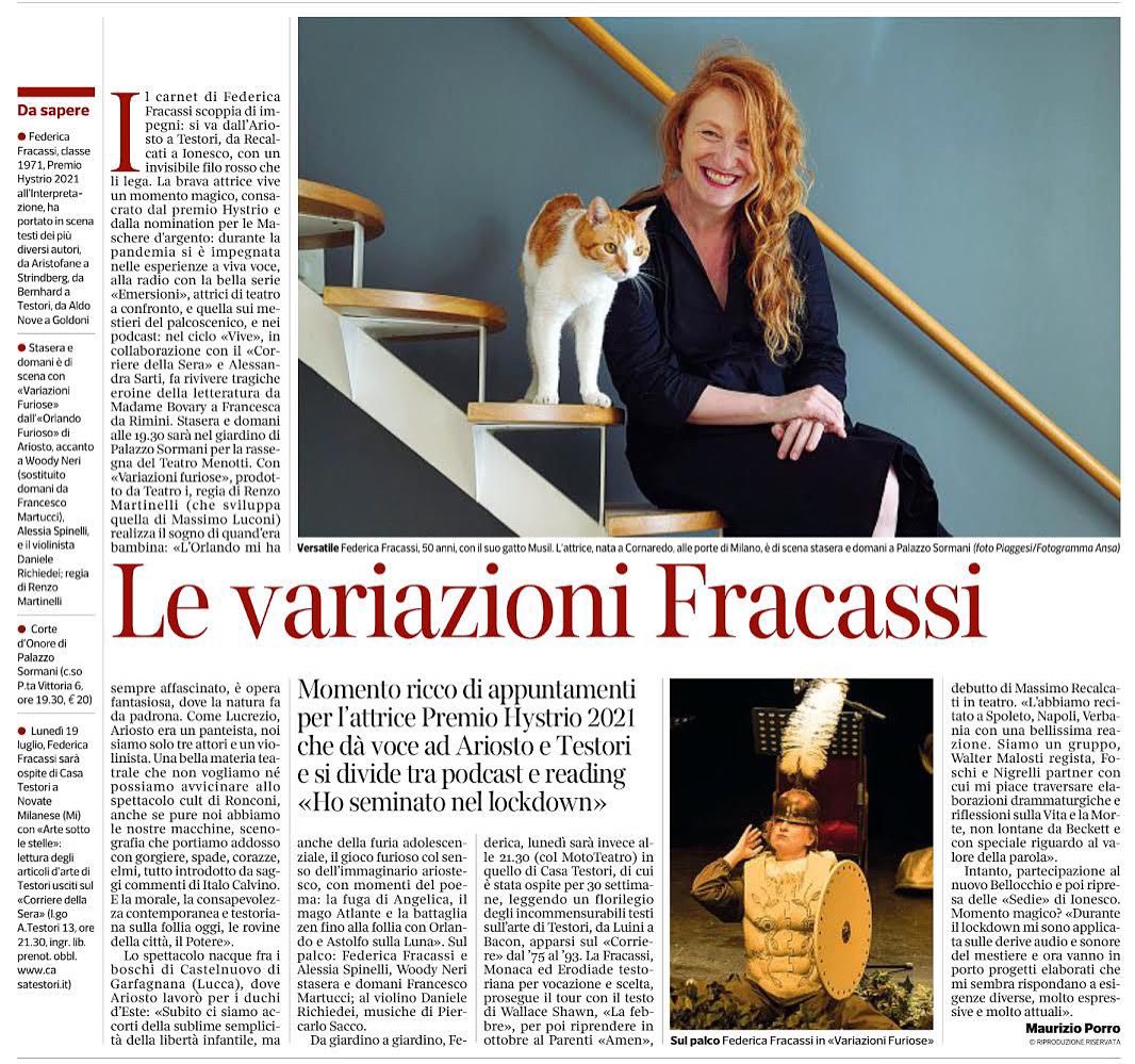 Oggi su @corrieremilano! #variazionifuriose #musil 🐈

#amen #vive #storieliberefm #piccoloteatro #teatroi #corriredellasera #lafebbre #wallaceshawn #massimorecalcati #ionesco #lesedie #orlandofurioso #ariosto #waltermalosti #casatestori #monacadimonza #emersioni #teatro #cinema