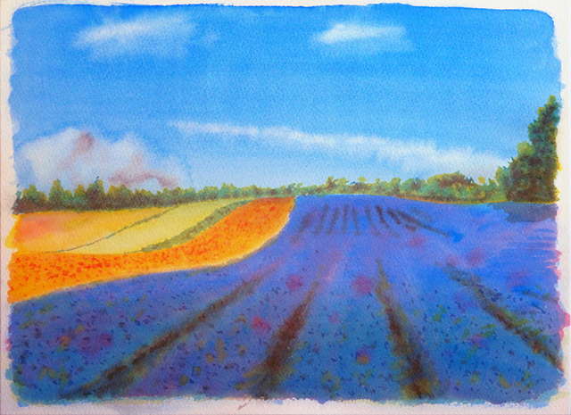 霧筆畏無 Kirifude Imu 個展21 9 27 10 10アートストンギャラリー 銀座 教室で描いた作品 ラベンダー畑で有名な場所です 例のラベンダー畑 21 F4 ウォーターフォード 水彩 絵画 芸術 ラベンダー 北海道 花畑 Painting Art Lavender