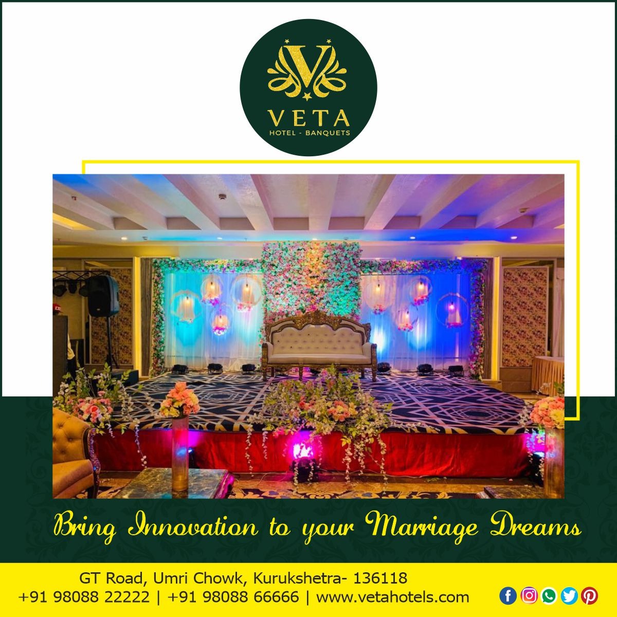 VetaHotel's tweet photo. Bringing Innovation to your Marriage Dreams

#MarriageDream #DestinationWedding #WeddingMoments #VETA #Hotel #Banquets #Kurukshetra https://t.co/V8riXLcwdo