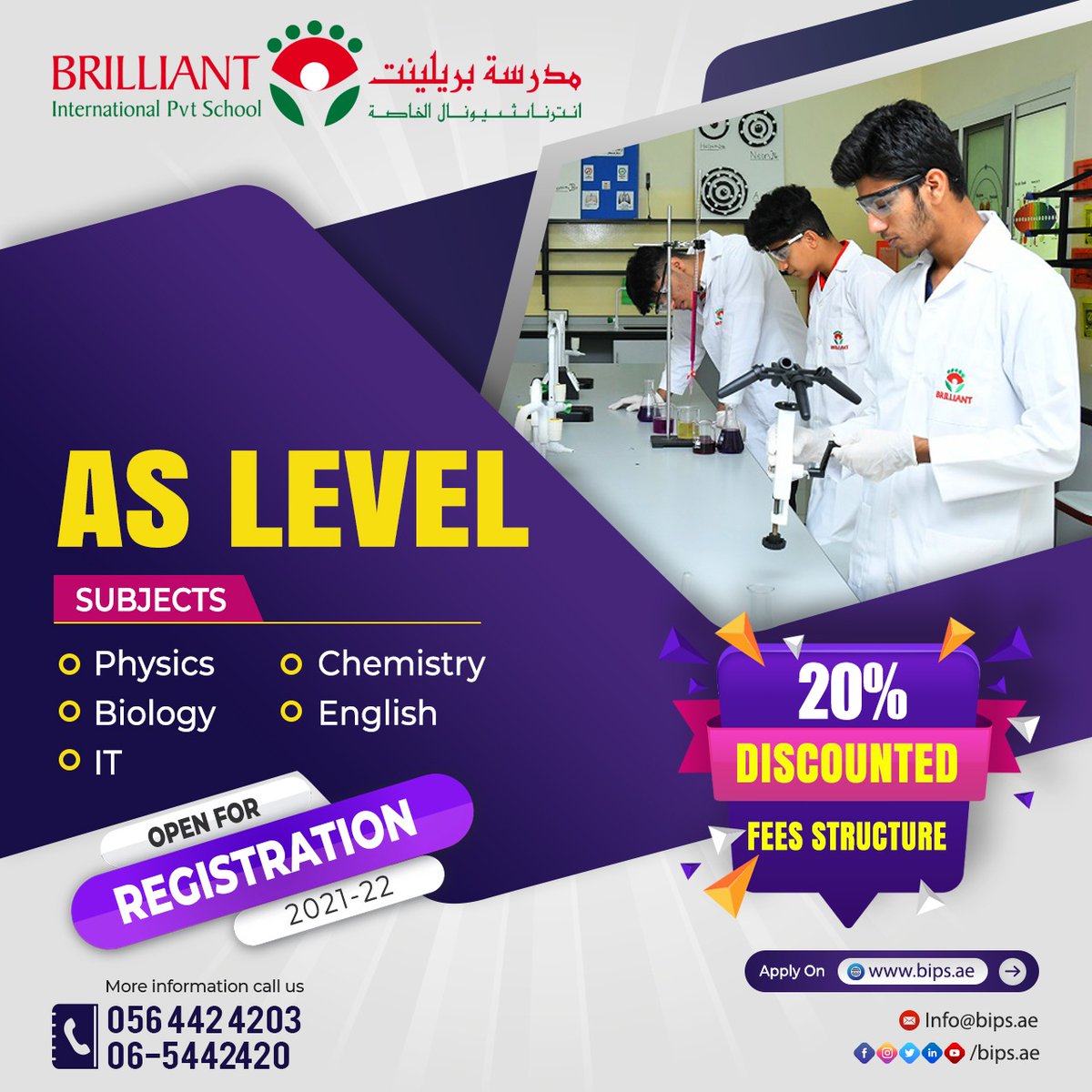 bipsuae's tweet photo. 20% DISCOUNTED FEES STRUCTURE 🚨 exclusively available at AS LEVEL 

DON’T MISS THE OPPORTUNITY 🚨 APPLY NOW!

For more information contact us on:
Tel 06-5442420 +971 564424203
Email: - admission@bips.ae

#BIPS #BIPSSharjah #Britishschoool #SchoolsInUAE #UAESchools #Schools https://t.co/u5CpNfs9Yj