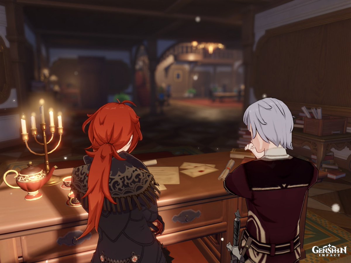 GenshinTales's tweet photo. Last we have @_ari_mo 
Diluc managing his manor and thinking of what else he could be doing.
Meanwhile Kaeya is enjoying his favorite past time. 
#SCchallenge

Thank you for the submissions everyone! Make sure to like those who you think won! :D 
These have been great submissions https://t.co/IaDAvkB4Xx