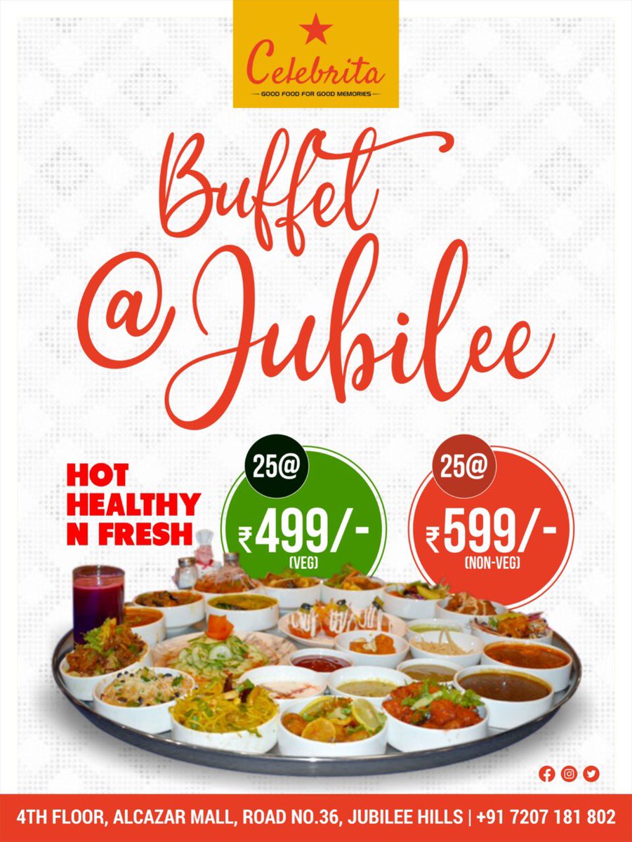 We are OPEN..!!!
#JubileeHills #Hyderabad #Buffet #Hot #Fresh #Tasty