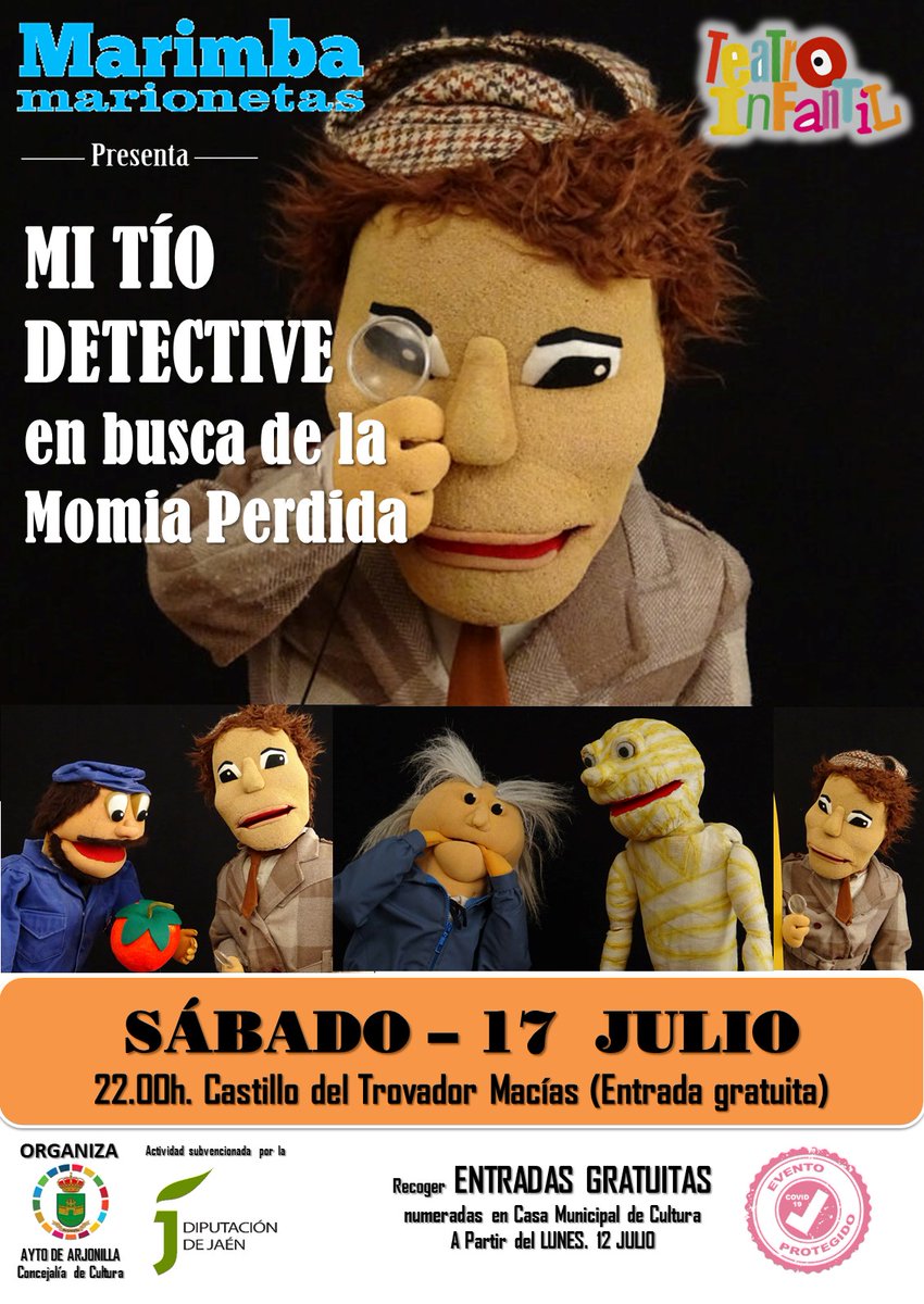 marimbamarionet's tweet photo. Hoy sábado 17 de julio a las 22:00 en el Castillo Trovador Macías de Arjonilla (Jaén), una obra de detectives con emoción para toda la familia. Misterio divertido en una obra de teatro para niñas y niños. https://t.co/tObpc3IHwQ