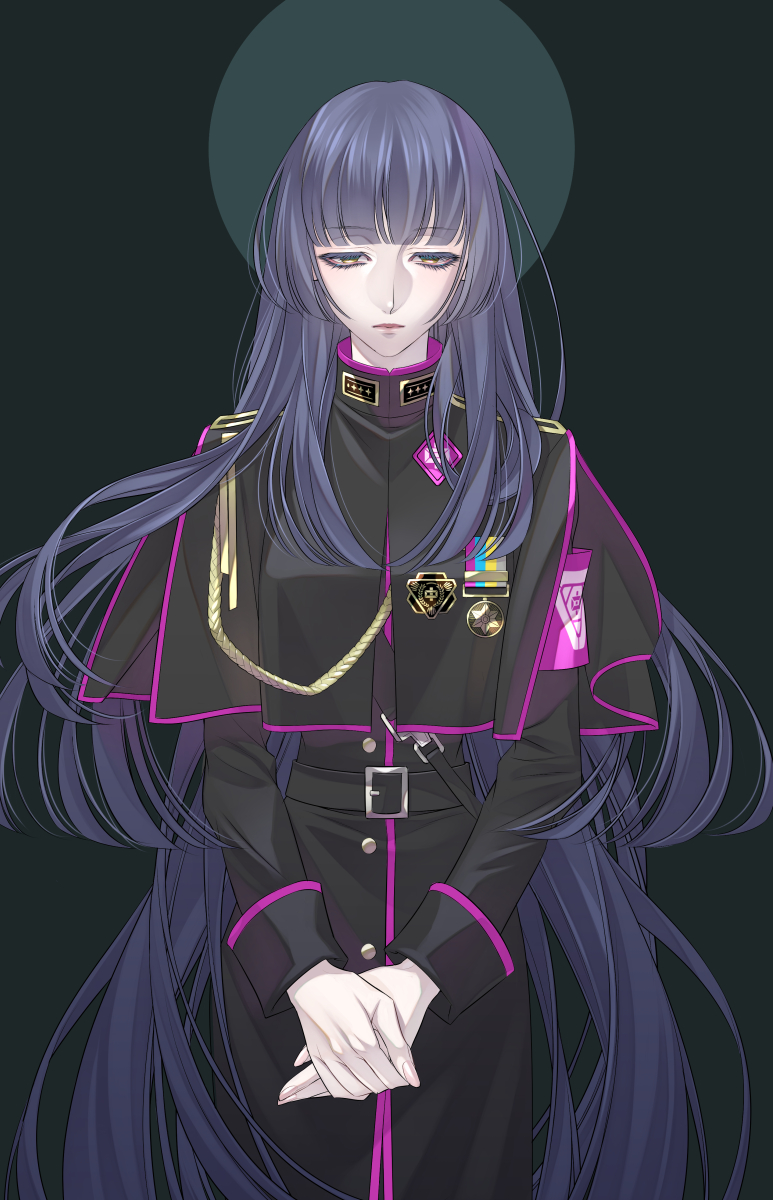 1girl long hair solo uniform military military uniform black background  illustration images