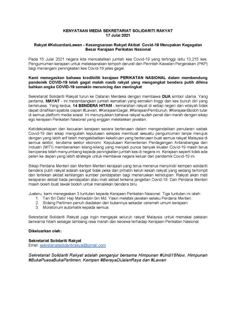MSolidariti's tweet photo. 6,728 covid deaths.
13K covid cases. 

These numbers are more than just statistics, they are someone’s mother, father, children, and friend.

The government have committed murder after murder and it must stop NOW. 

Kita #Lawan Kerajaan Pembunuh! https://t.co/POsIG0UIHa