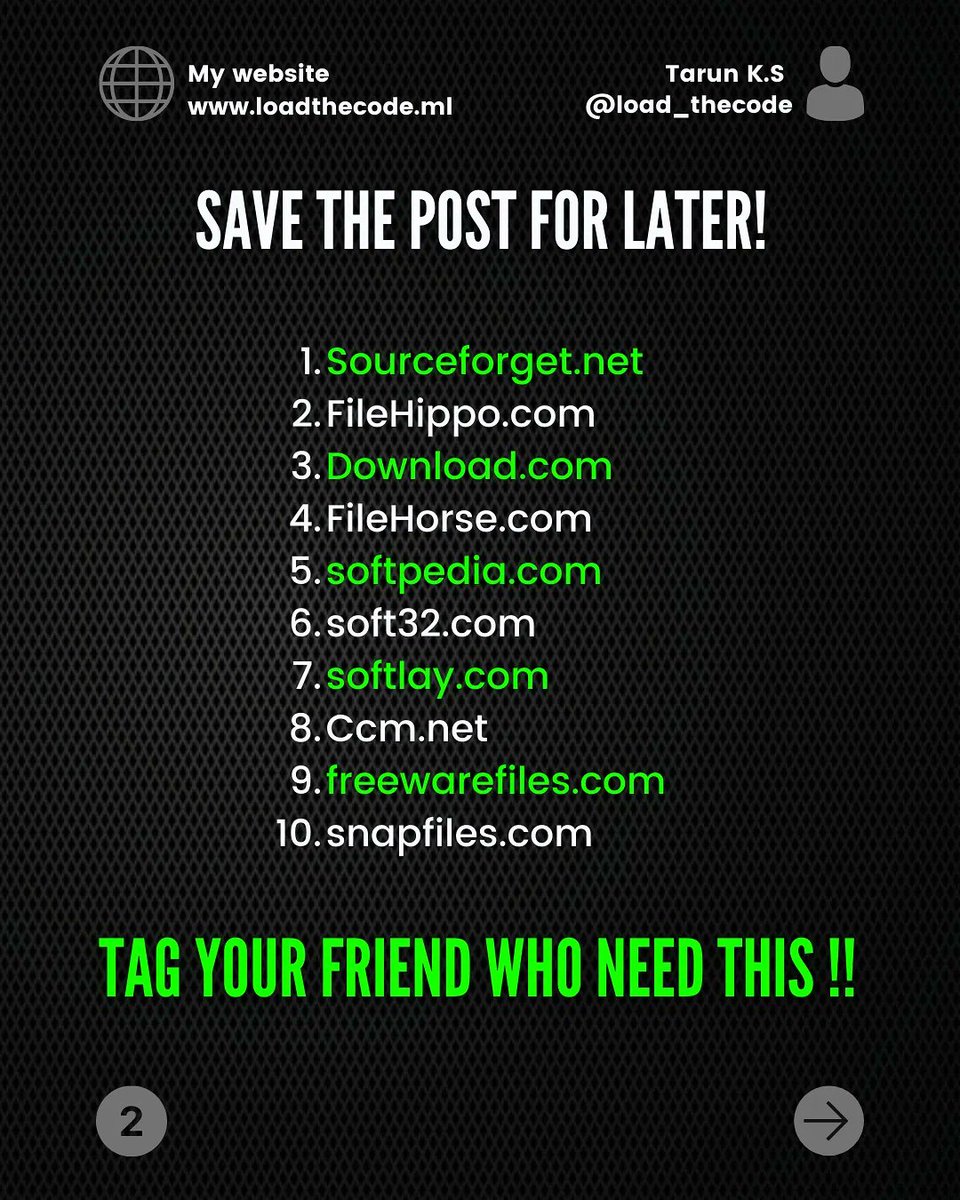 load_thecode's tweet image. Never Pay For ANY Software ever again!
Here is a list of 10 websites from where you can download paid Software/App for free.

Even though there are verified, please have an Antivirus running (NOT WINDOWS DEFENDER 😂)

#free #apps #Software