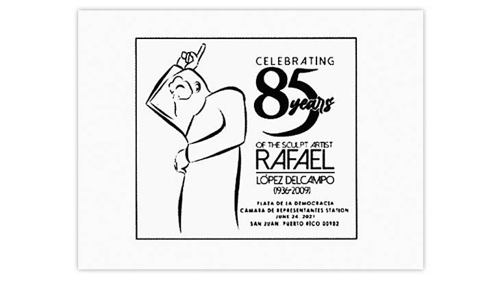 matasellos conmemora los 85 años del natalicio del escultor y grabador Rafael López del Campo.