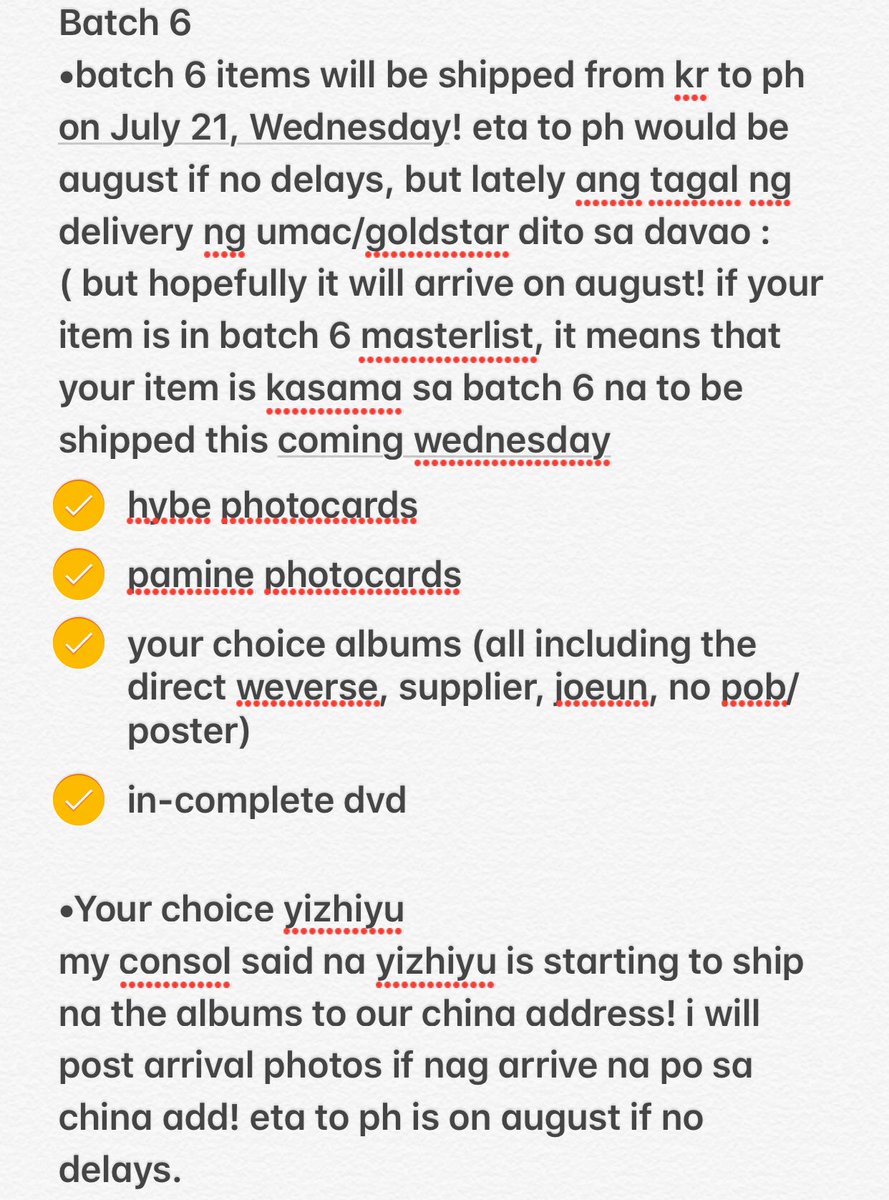 DAWNSHOP_PH's tweet photo. hi! updates for today! pls read po hehehe super sorry po sa delays and maraming salamat po sa pag intindi! davao po location namin kaya matagal po talaga since probinsya😅
#DAWN_UPDATES https://t.co/dDDDKm8zsF
