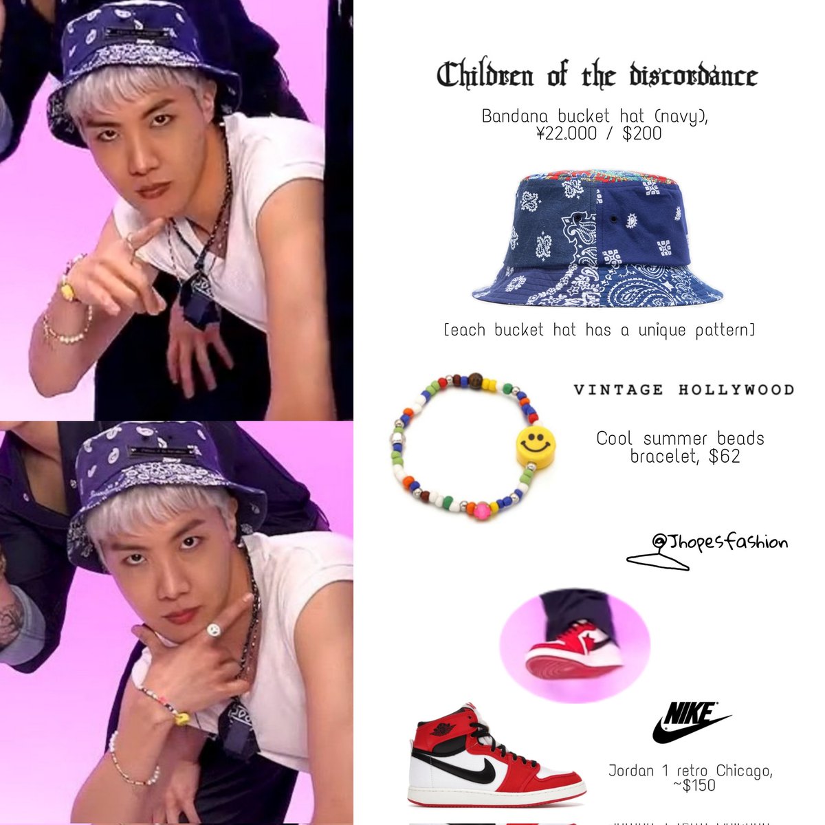 Hoseok's Children of the Discordance bucket hat, Vintage Hollywood bracelet and Nike shoes
210716 - PTD Balance game

#Jhope #제이홉 #Jhopefashion #BTS