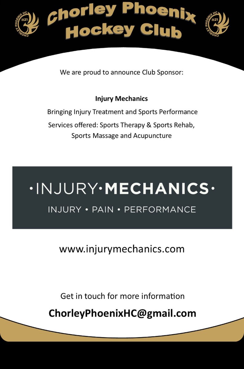Chorley_Phoenix's tweet photo. Our third sponsor is @performatherapy and Injury Mechanics Group. For anything related to sports performance, injury management and prevention, get in touch with Gus @performatherapy or Jonny and Maria at Injury Mechanics.
Massive thanks for keeping our players fit! https://t.co/Kt7CvP6so6