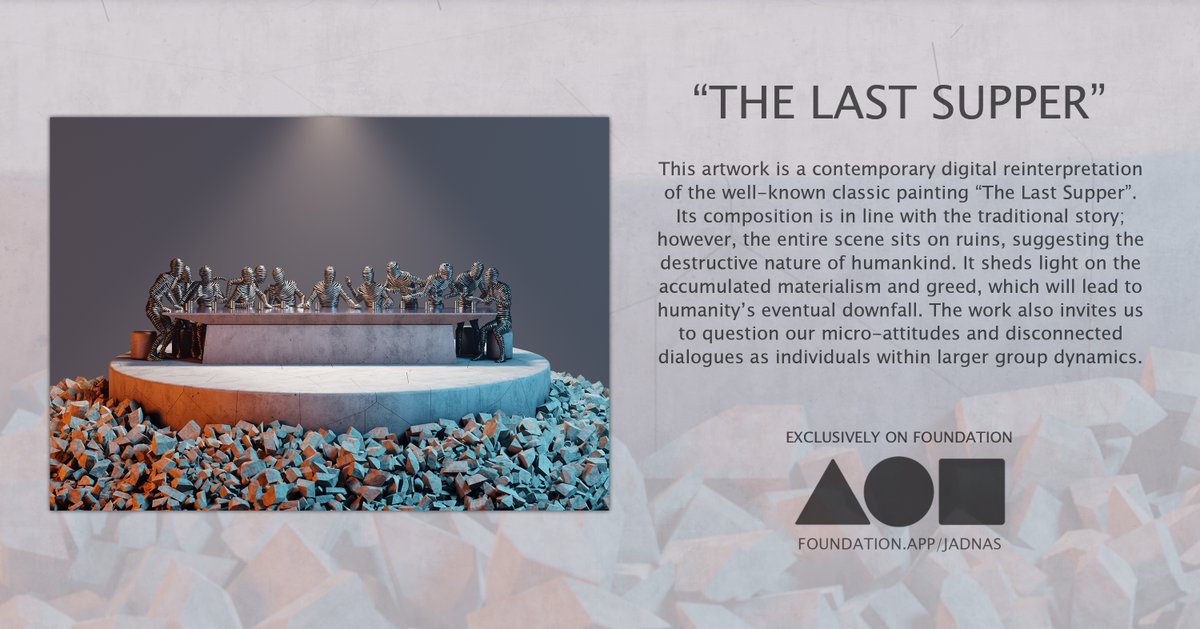 I have reduced the price of "THE LAST SUPPER" to 0.5 ETH and hopefully it will receive some bids🔥

Retweets are appreciated!

#NFTCommunity #NFTs #NFTFriends #Digitalart